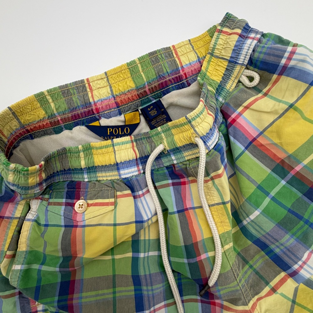 Polo Ralph Lauren Mens Plaid Swim Trunks Multi Color Mesh Lined Board Shorts S
